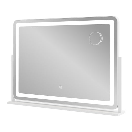 Large Vanity Mirror with a white frame and a rectangular LED light strip on a desk stand
