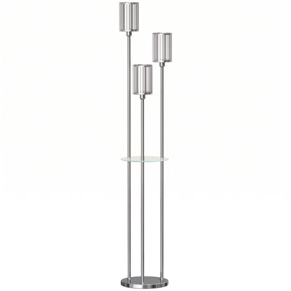 HOMCOM Floor Lamp with Shelves, 3-Light Crystal Standing Lamp with Glass Shades and Foot Switch, Bulbs Not Included, Chrome