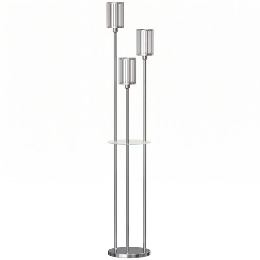 HOMCOM Floor Lamp with Shelves, 3-Light Crystal Standing Lamp with Glass Shades and Foot Switch, Bulbs Not Included, Chrome