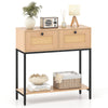 80 CM Boho Console Table with 2 Drawers and Bottom Shelf-Natural