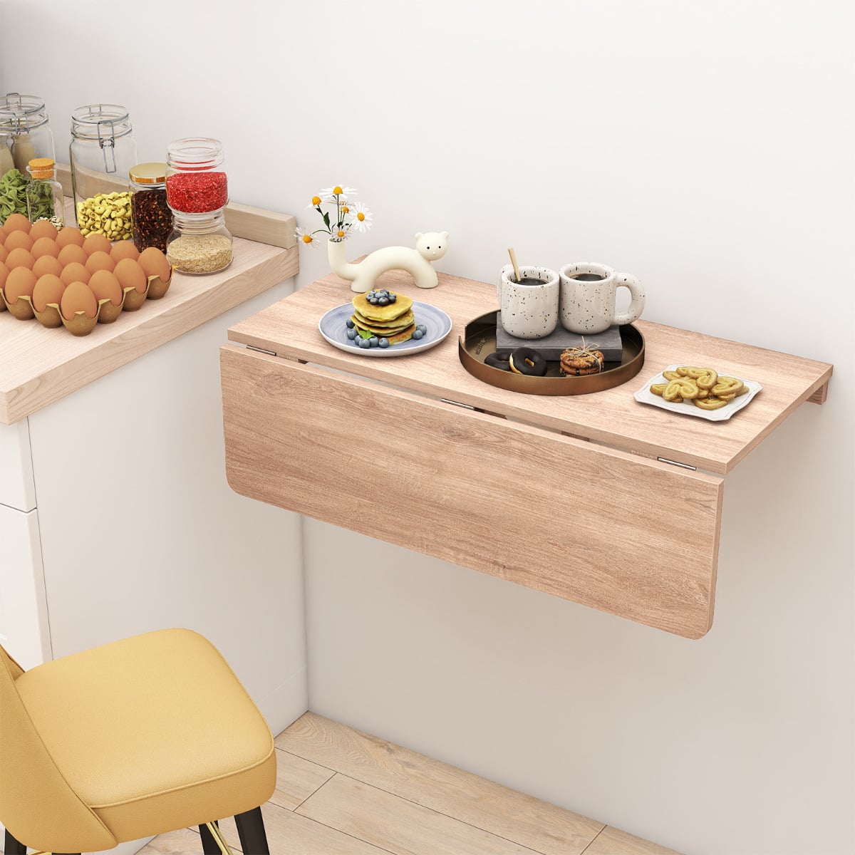 80 x 60 cm Wall Mounted Folding Table Drop-Leaf Floating Writing Desk-Coffee