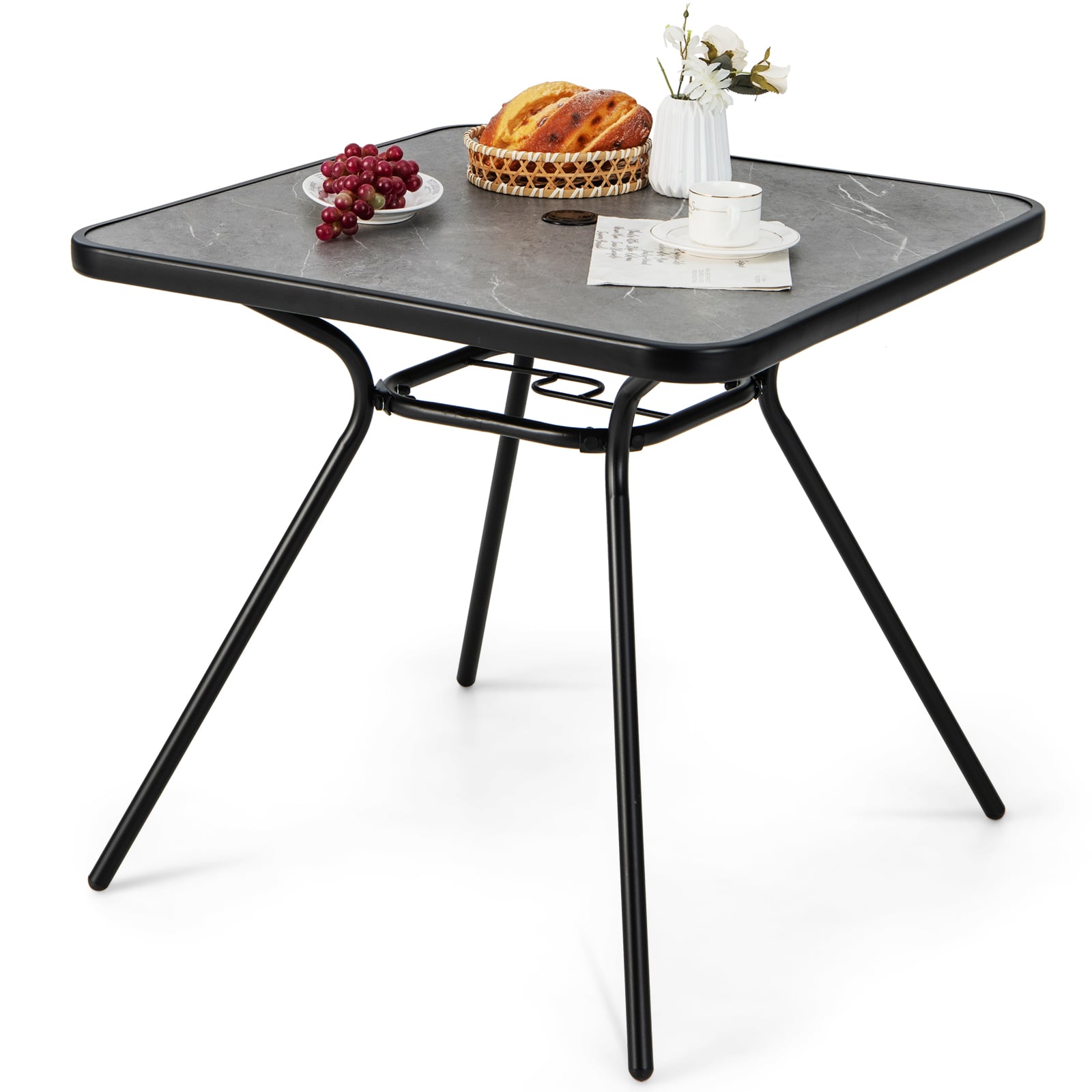 80 x 80 cm Patio Dining Table for 4 Persons with Faux Marble Top-Grey