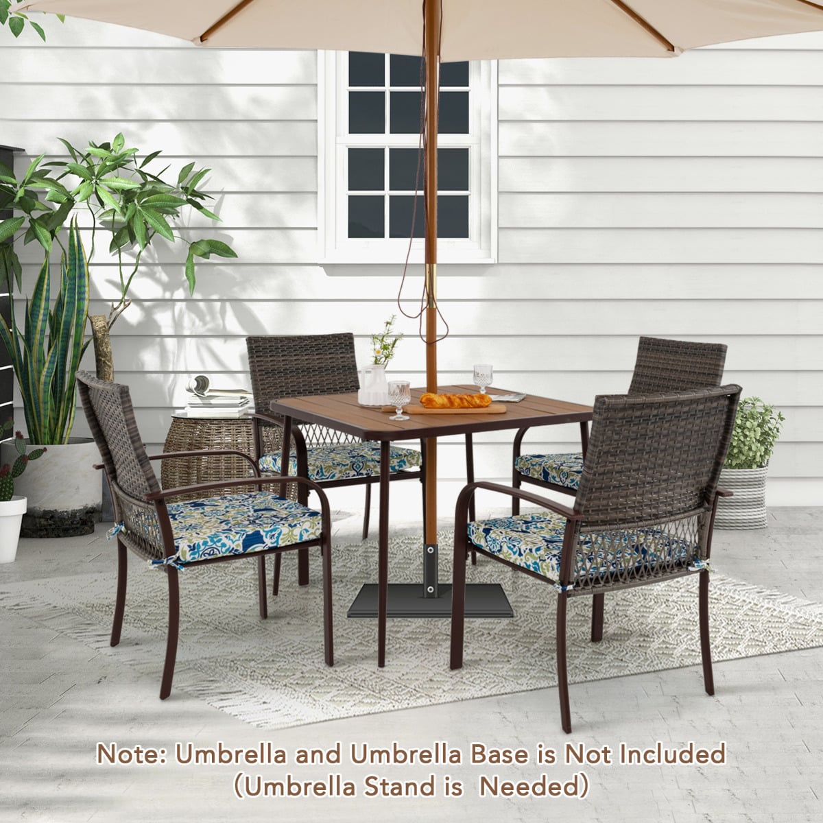 80 x 80 cm Large Outdoor Dining Table with Wood-Plastic Tabletop