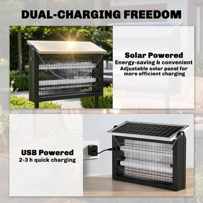 Outsunny Solar Bug Zapper Outdoor, 3500 V Electric Mosquito Fly Zapper with 4.3 m Cord, Dusk-to-Dawn Control, Black
