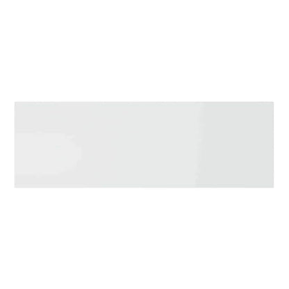 A close up of the white engineered wood wall headboard