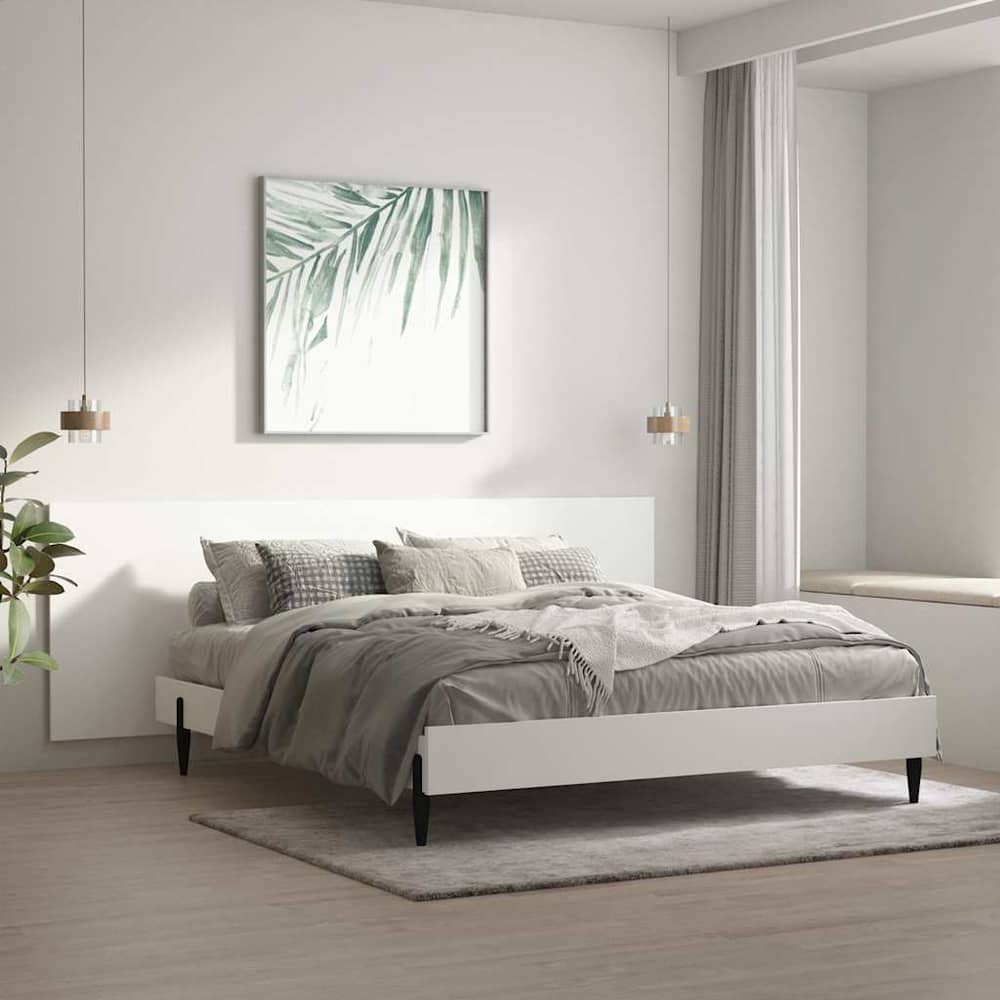 Wall Headboard White Engineered Wood shown mounted on a bed