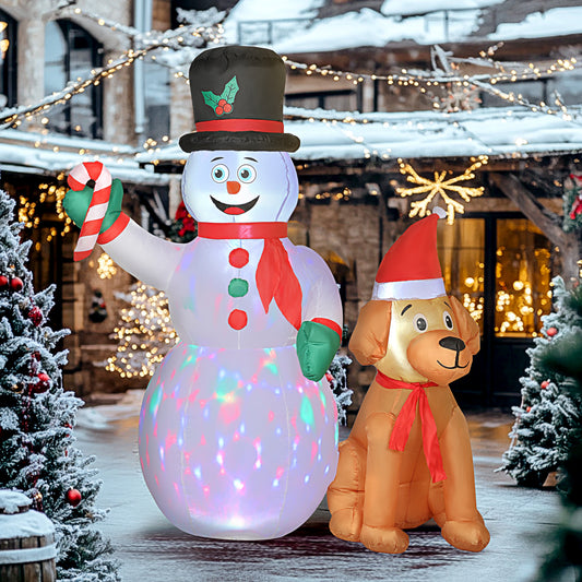 Outsunny 6FT Christmas Inflatables Snowman & Dog in White