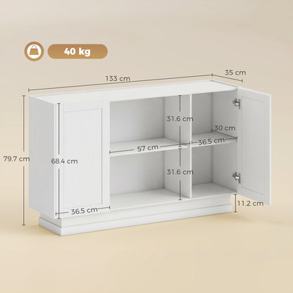 HOMCOM Sideboard Buffet Cabinet, 133 cm Storage Cabinet with 2 Open Shelves, 2 Cupboards and Soft Close Doors, White