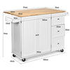 Kitchen Island Cart on Wheels with 3 Drawers and 2-door Cabinet-White