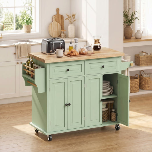 HOMCOM Rolling Kitchen Island Storage Trolley in Light Green