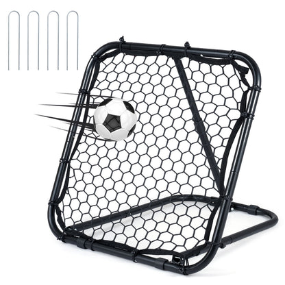 Football Rebounder with a soccer ball in motion hitting the net