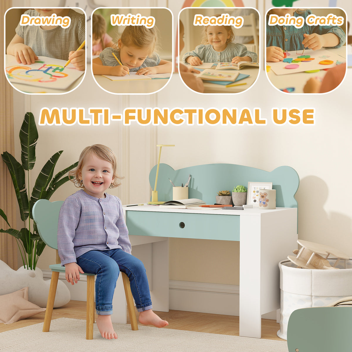 AIYAPLAY Kids Desk and Chair Set in Green