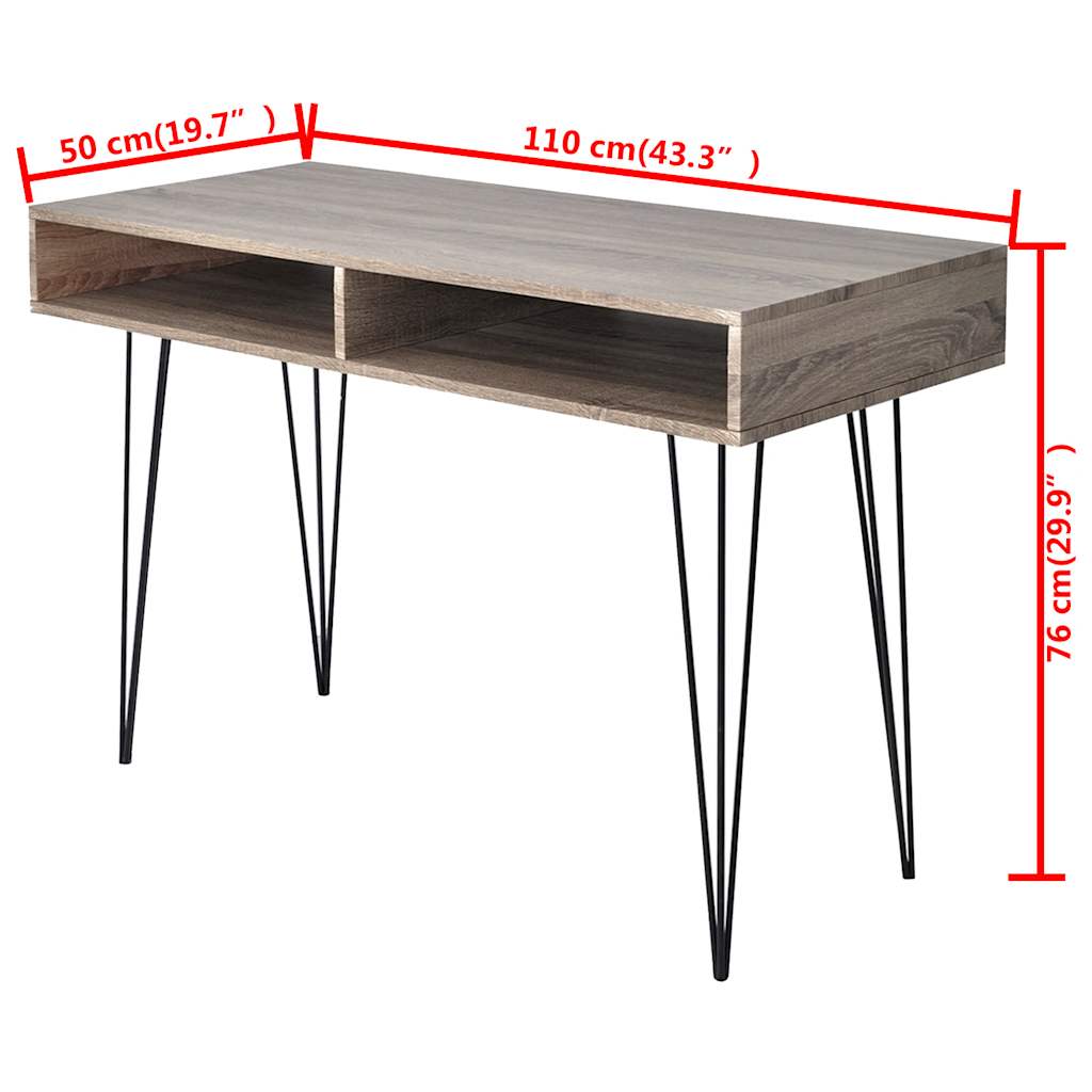 vidaXL Desk | Grey and oak | MDF and Metal | 110 x 50 x 76 cm | Desk 4