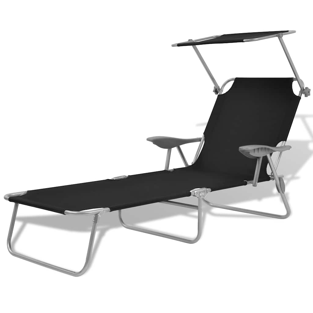 vidaXL Sun Lounger with Canopy Steel Black 1