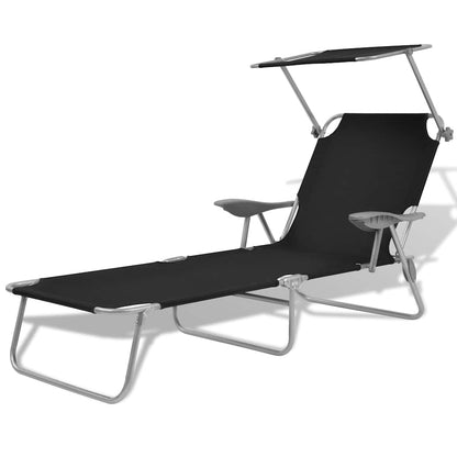 vidaXL Sun Lounger with Canopy Steel Black 1