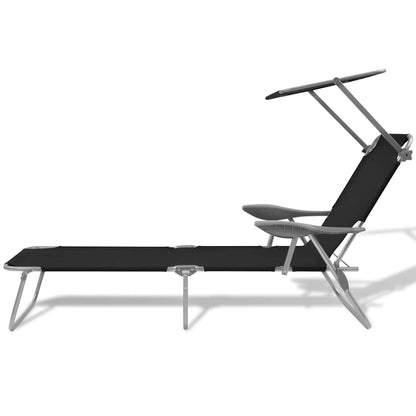 vidaXL Sun Lounger with Canopy Steel Black 2