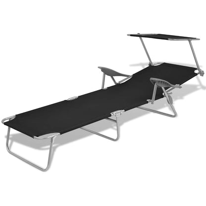 vidaXL Sun Lounger with Canopy Steel Black 3
