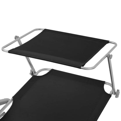 vidaXL Sun Lounger with Canopy Steel Black 4