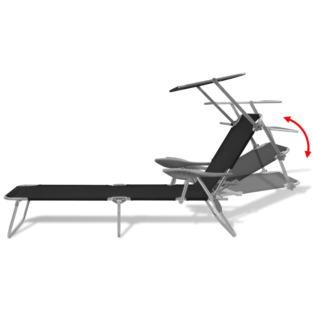 vidaXL Sun Lounger with Canopy Steel Black 6