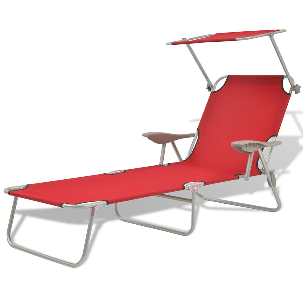 vidaXL Sun Lounger with Canopy Steel Red 1