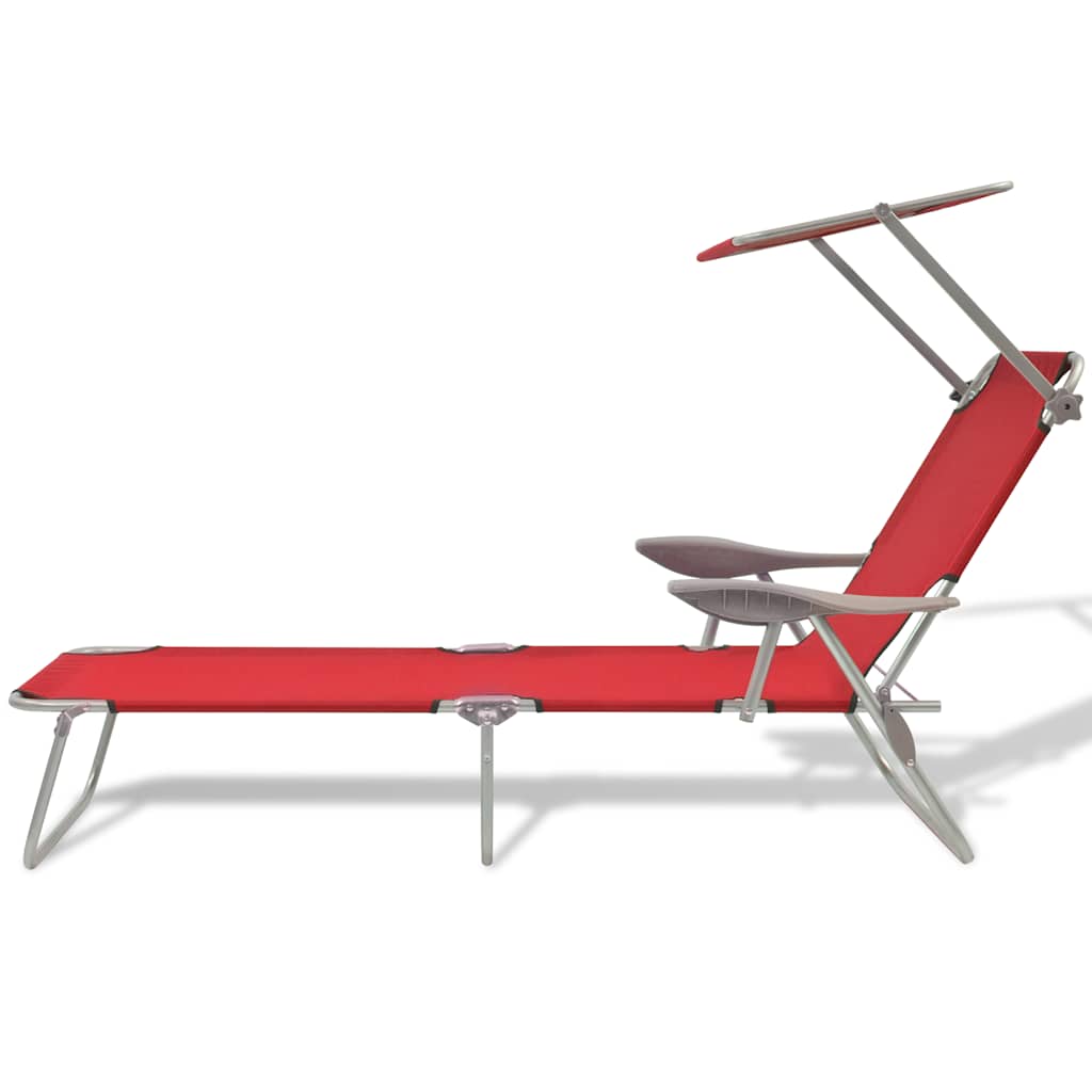 vidaXL Sun Lounger with Canopy Steel Red 2