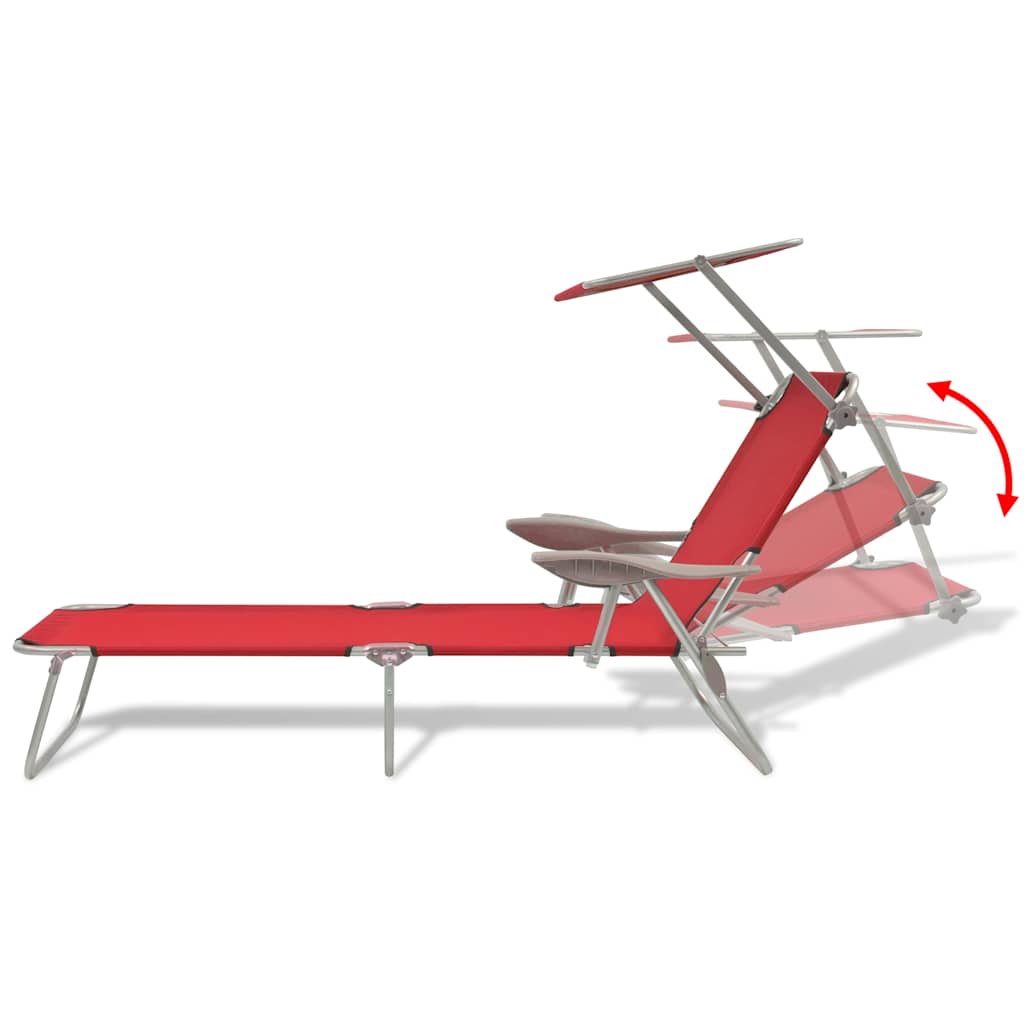 vidaXL Sun Lounger with Canopy Steel Red 5