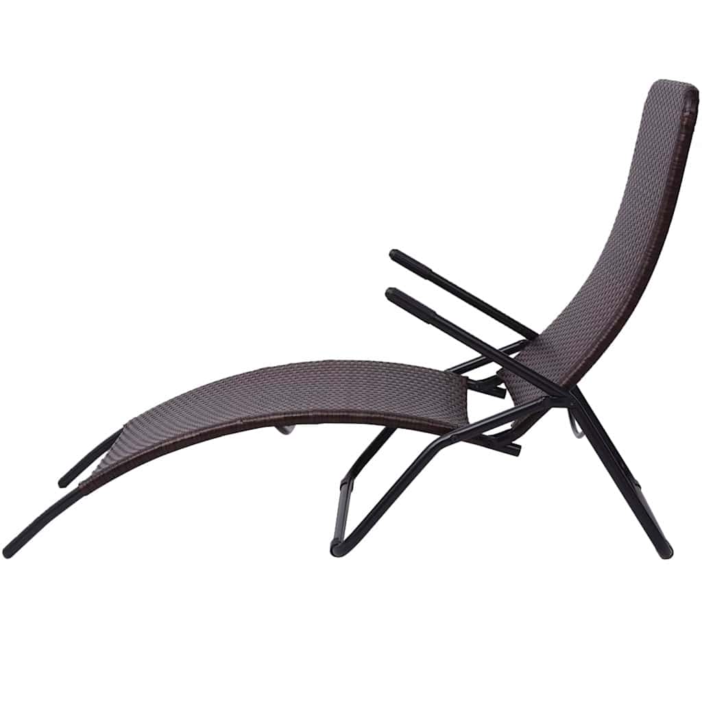vidaXL Folding Sun Lounger Poly Rattan Brown 3