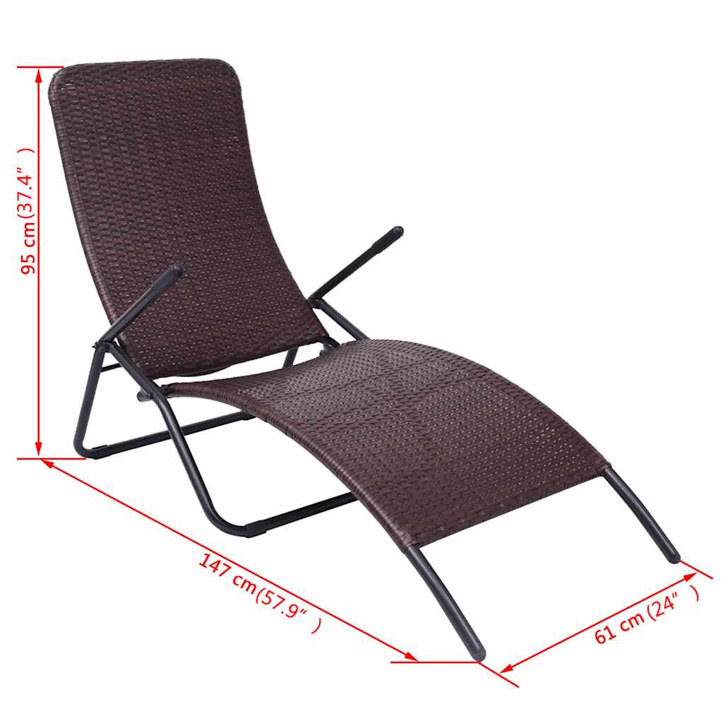 vidaXL Folding Sun Lounger Poly Rattan Brown 6