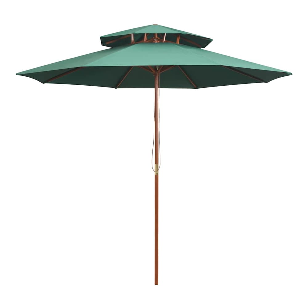 Double Decker Parasol with Wooden Pole 270 cm Green