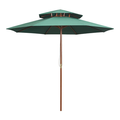 Double Decker Parasol with Wooden Pole 270 cm Green