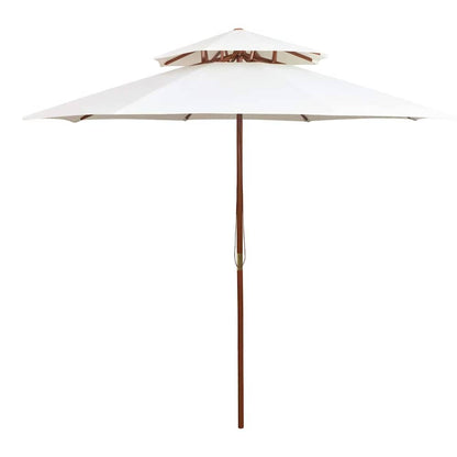 Double Decker Parasol with Wooden Pole 270 cm Cream