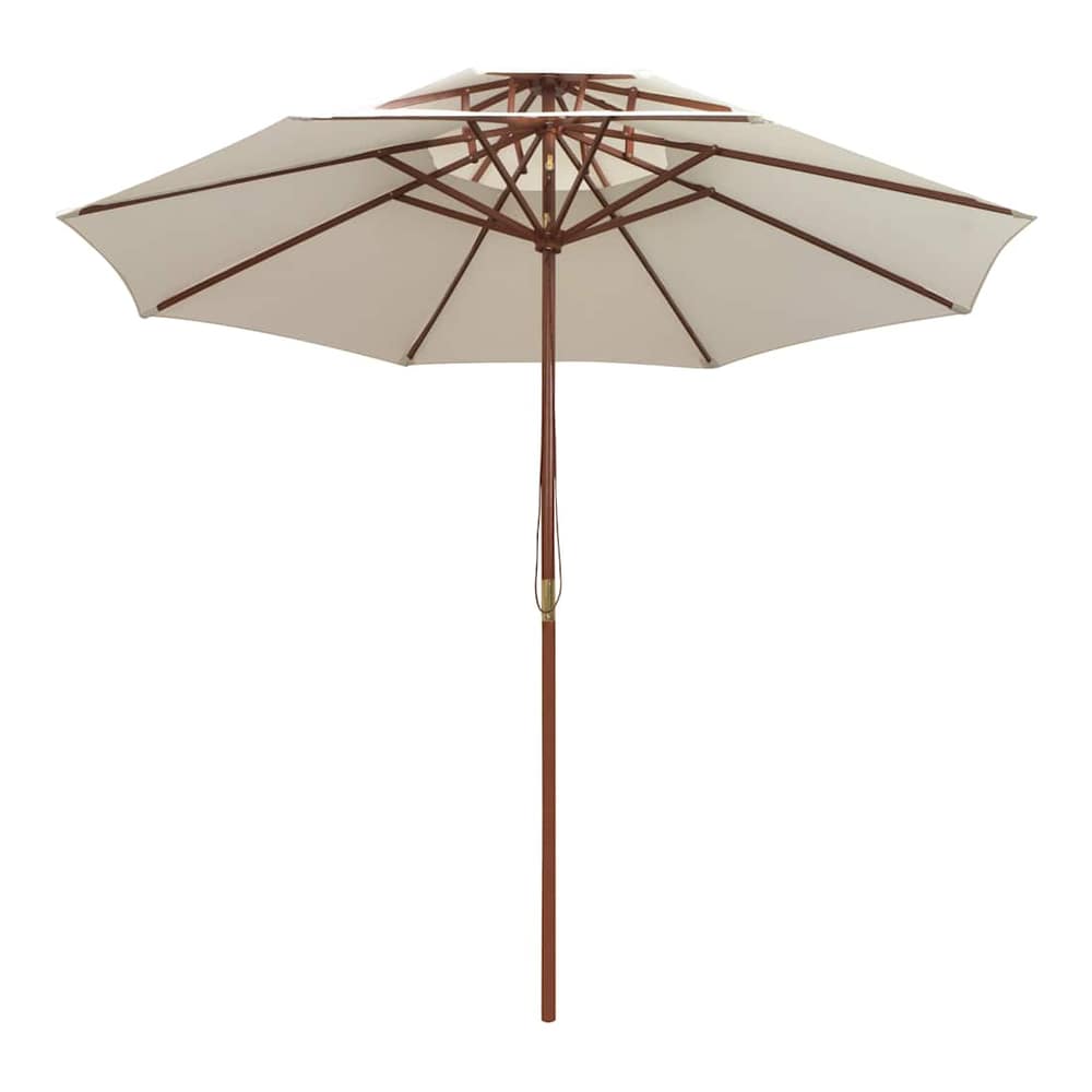 Double Decker Parasol with Wooden Pole 270 cm Cream