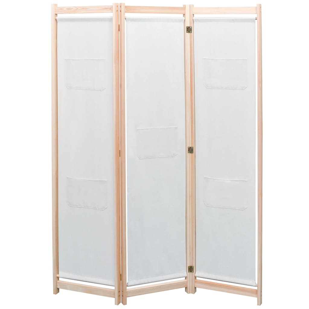 vidaXL 3-Panel Room Divider Cream 120x170x4 cm Fabric 1