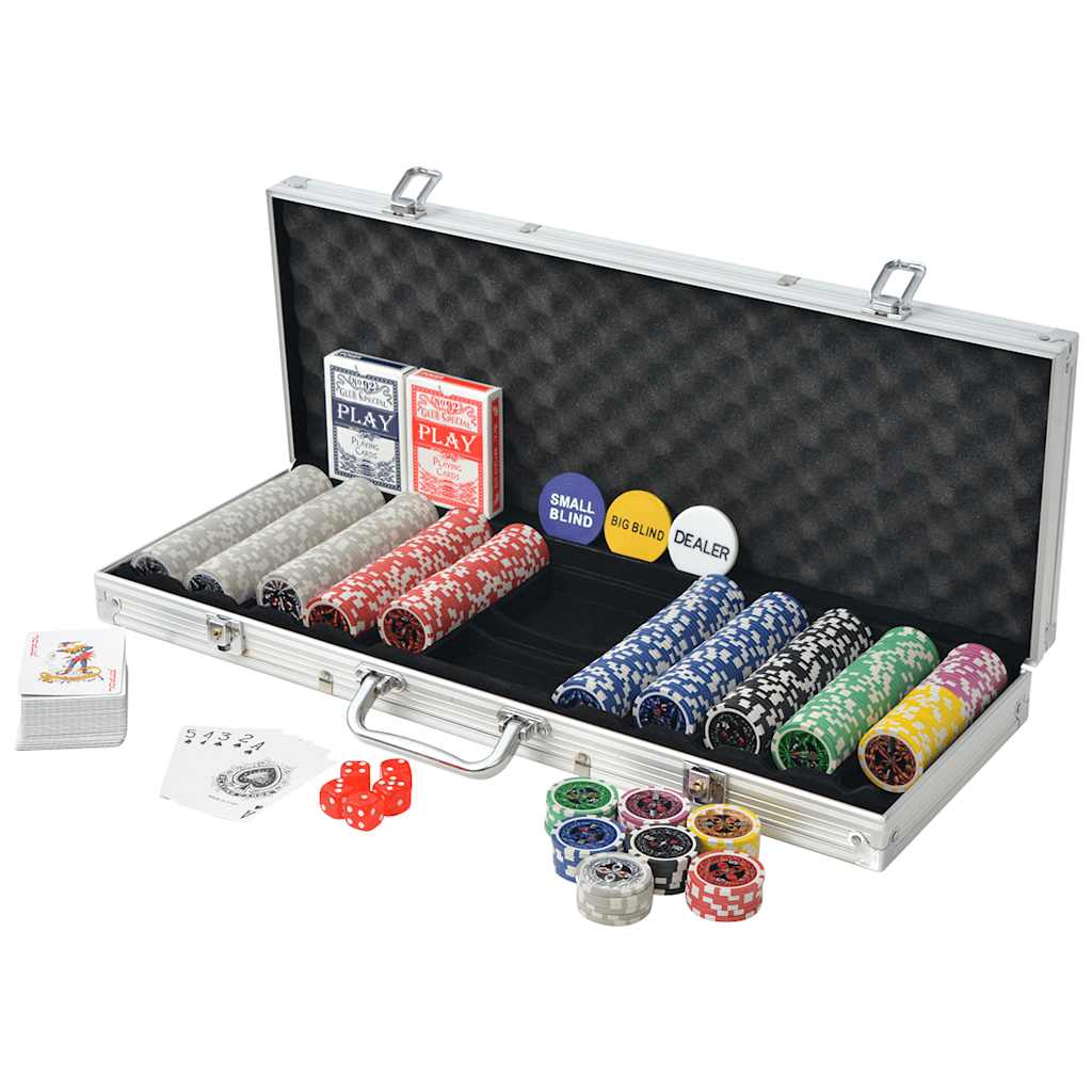 vidaXL Poker Set with 500 Laser Chips Aluminium 2