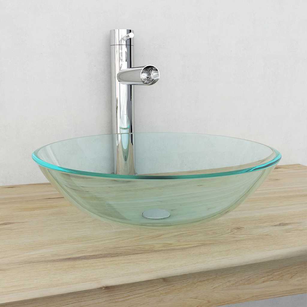 vidaXL Basin Tempered Glass 42 cm Transparent 1