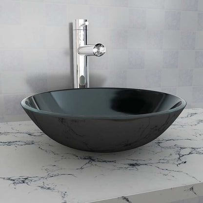 vidaXL Basin Tempered Glass 42 cm Black 1