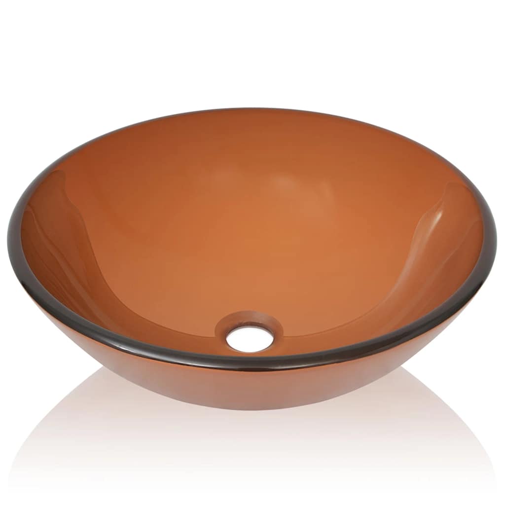 vidaXL Basin Tempered Glass 42 cm Brown 3
