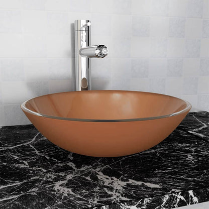 vidaXL Basin Tempered Glass 42 cm Brown 1
