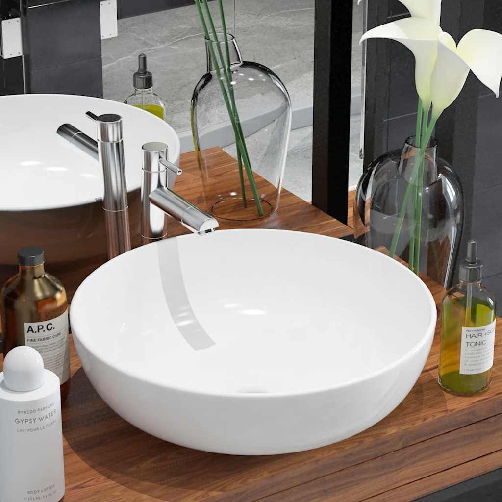 142337 vidaXL Basin Round Ceramic White 41,5x13,5 cm 1