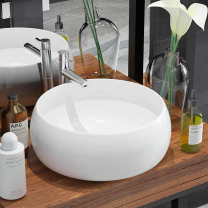 vidaXL Basin Round Ceramic White 40x15 cm 1