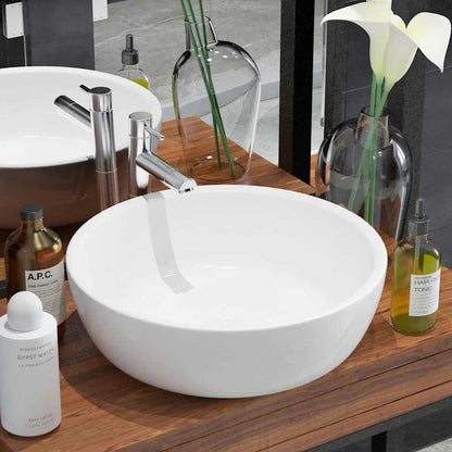 vidaXL Basin Round Ceramic White 42x12 cm 1