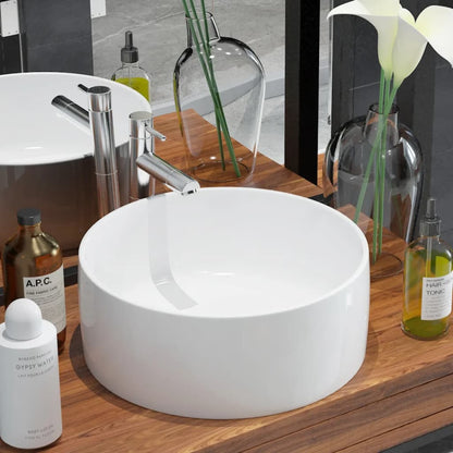 vidaXL Basin Round Ceramic White 40x15 cm 1