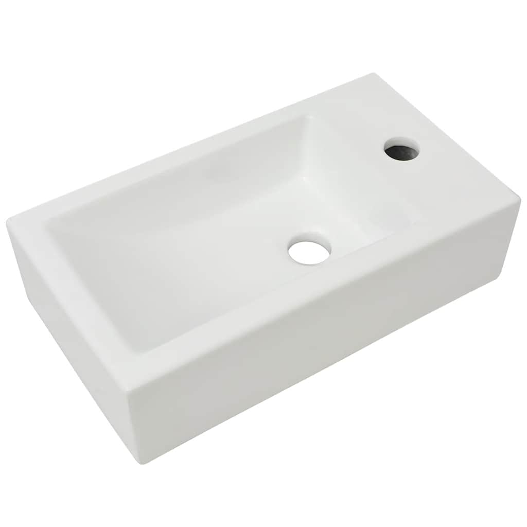 vidaXL Basin with Faucet Hole Rectangular Ceramic White 46x25.5x12 cm 2