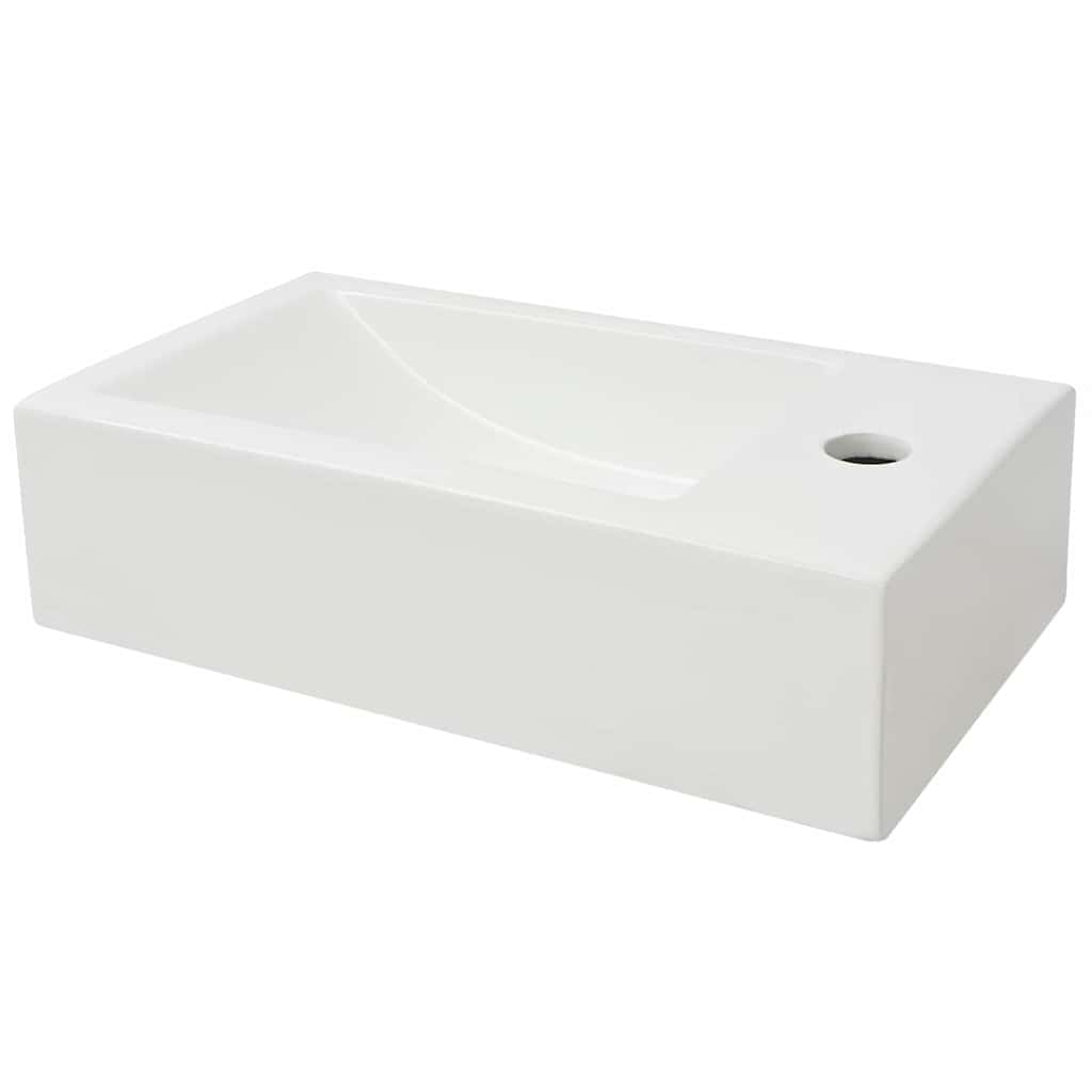 vidaXL Basin with Faucet Hole Rectangular Ceramic White 46x25.5x12 cm 3