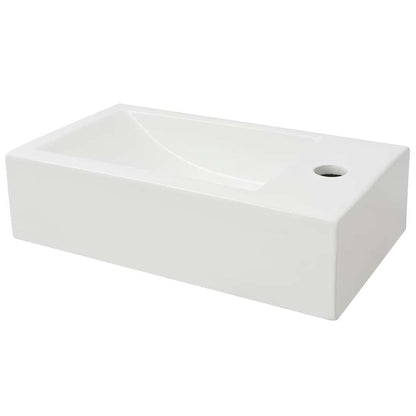 vidaXL Basin with Faucet Hole Rectangular Ceramic White 46x25.5x12 cm 3
