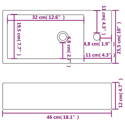 vidaXL Basin with Faucet Hole Rectangular Ceramic White 46x25.5x12 cm 6