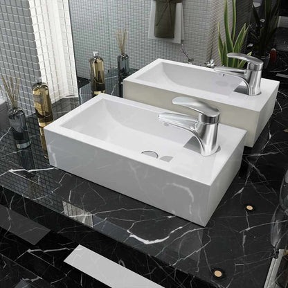 vidaXL Basin with Faucet Hole Rectangular Ceramic White 46x25.5x12 cm 1