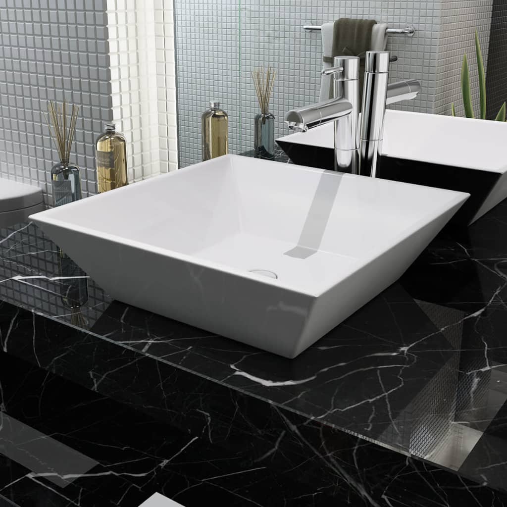 vidaXL Basin Square Ceramic White 41.5x41.5x12 cm 1