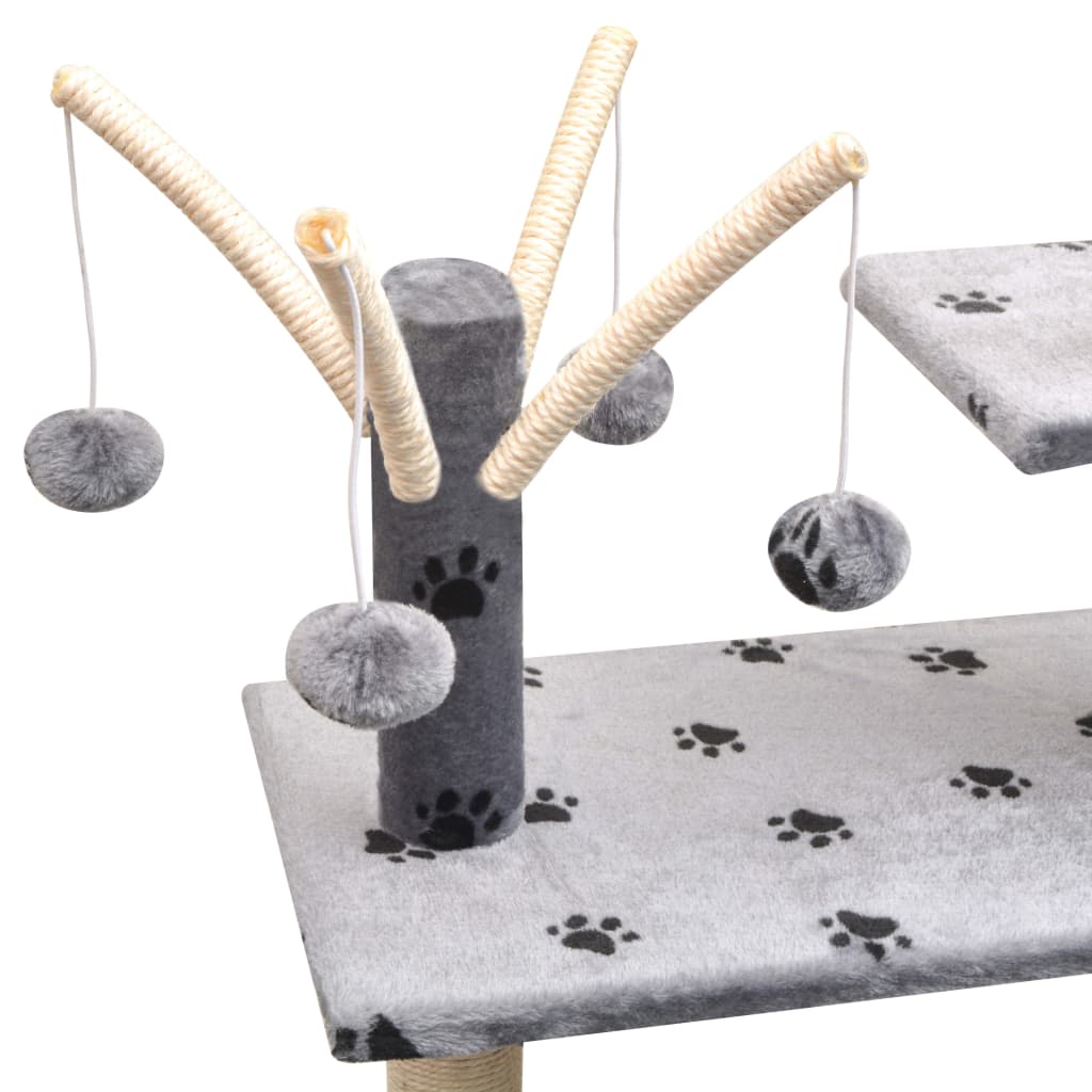 vidaXL Cat Tree | Grey with black paw prints 4