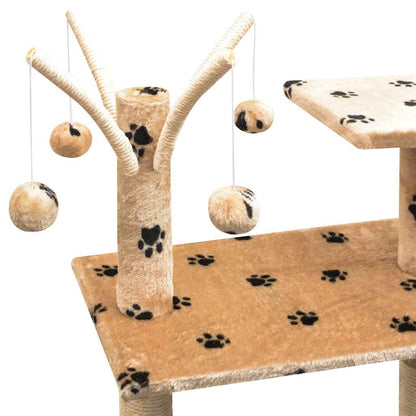 vidaXL Cat Tree | Beige with black paw prints 4